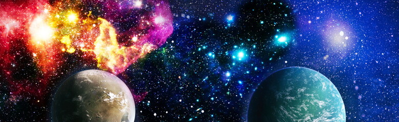Spiral galaxy in deep space. Stars of a planet and galaxy in a free space. Colored nebula and open...
