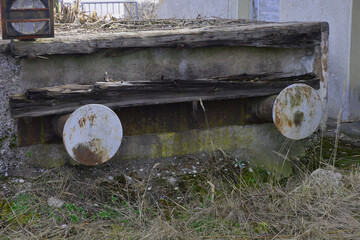 view of dead end railway track metal bumper sign at the end of t