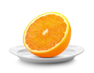 Orange slice isolated in white plate on white background