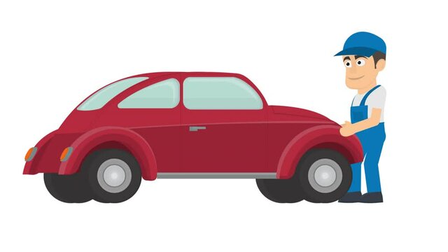 Animation of car repairs. Auto mechanic for car repairs, alpha channel enabled. Cartoon