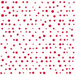 Seamless abstract pattern of little red shabby dots or spots on white. Hand drawn, offhand style.