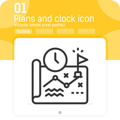 Plans and clock premium icon with outline style isolated on white background. Line vector illustration sign symbol pixel aligned icon concept for professional, business and project. Editable stroke
