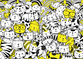 Cat and Friends Pattern Illustration