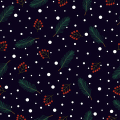 Seamless Christmas background. Winter season symbols texture. Vector flat illustration