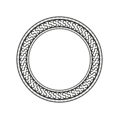 Circle with decorative ornament. Round frame. Black and white vector illustration.