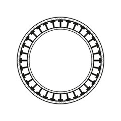 Circle with decorative ornament. Round frame. Black and white vector illustration.