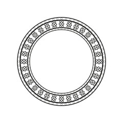 Circle with decorative ornament. Round frame. Black and white vector illustration.