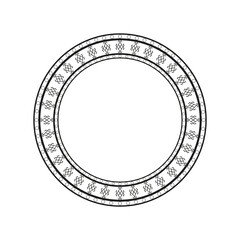 Circle with decorative ornament. Round frame. Black and white vector illustration.