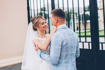 Lemon wedding at the groom's with the bride in a wedding dress