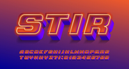 Stir alphabet font. Neon effect letters and numbers. Stock vector typescript for your typography design.