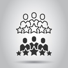 People with stars icon in flat style. Businessman rating vector illustration on white isolated background. Quality information business concept.