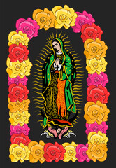 Virgin of Guadalupe, color Roses  Isolated Vector illustration.