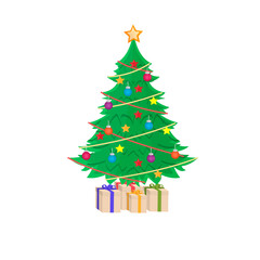Christmas tree with gifts, vector illustration