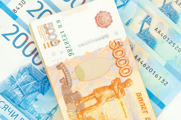 Russian money in denominations of two and five thousand ruble