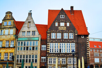 Beautiful medieval architecture, Market Place in Bremen, Germany. 