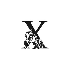 Ornate Luxury Floral Letter X Initial Logo Icon, Monogram Floral Leaf Logo Design.