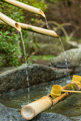 日本　神奈川県の鎌倉の長谷寺の手水舎
