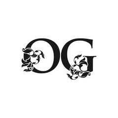 Ornate Luxury Floral Letter O, G, OG Initial Logo Icon, Monogram Floral Leaf Logo Design.