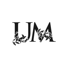 Ornate Luxury Floral Letter U, M, UM Initial Logo Icon, Monogram Floral Leaf Logo Design.