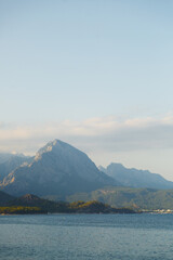 Beautiful Turkish coast with blue sea. Light landscape with a minimalistic style.