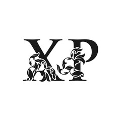 Ornate Luxury Floral Letter X, P, XP Initial Logo Icon, Monogram Floral Leaf Logo Design.