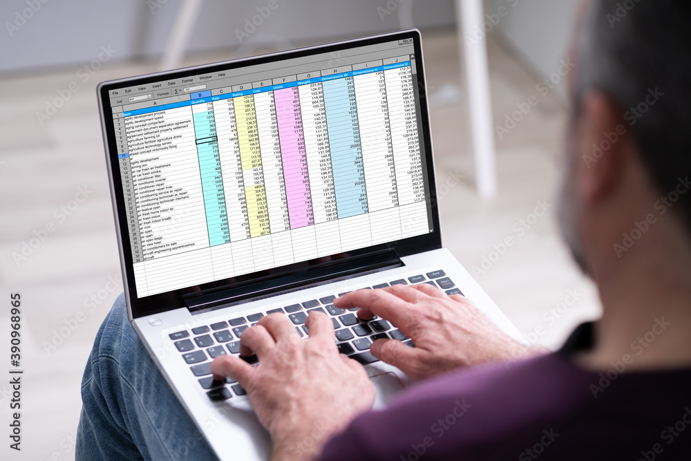 Poster elder man using spreadsheet data