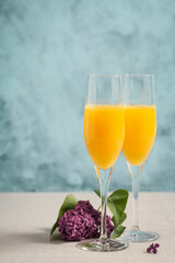 Two glasses of mimosa cocktail