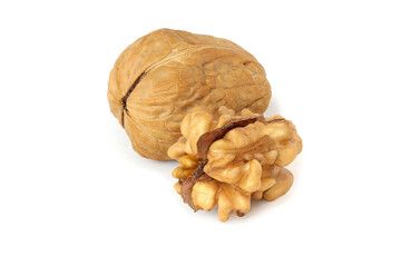 Walnut with whole core isolated on the white