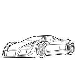 Obraz premium sketch of a sports car, coloring book, cartoon illustration, isolated object on white background, vector,