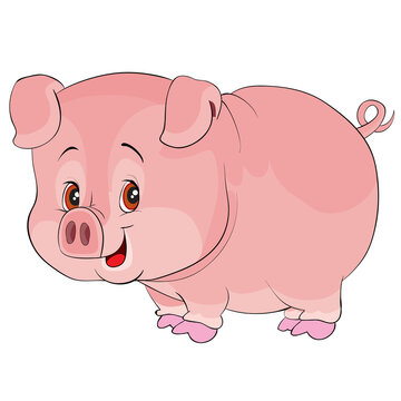 cute pink pig, cartoon illustration, isolated object on white background, vector,