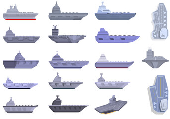 Aircraft carrier icons set. Cartoon set of aircraft carrier vector icons for web design © nsit0108