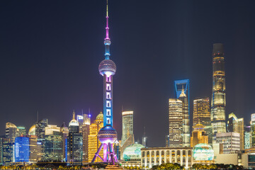 Fototapeta na wymiar Night view of Lujiazui, the financial district in Shanghai, China.