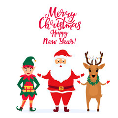Santa Claus and the Elf. Greeting card for New Year and Christmas