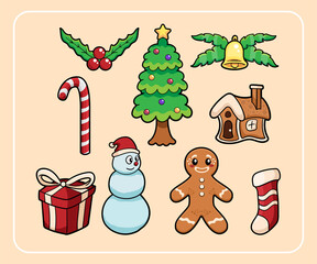 Hand drawn christmas theme element 9 various element decoration