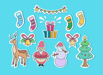 Set of cute stickers christmas theme with various element decoration of christmas