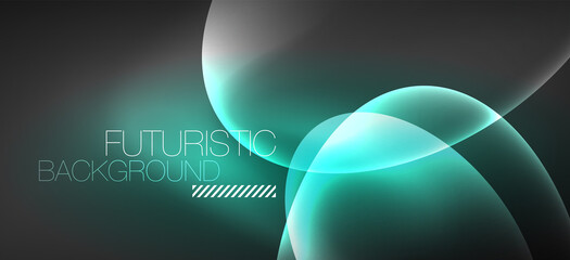 Neon ellipses abstract backgrounds. Shiny bright round shapes glowing in the dark. Vector futuristic illustrations for covers, banners, flyers and posters and other