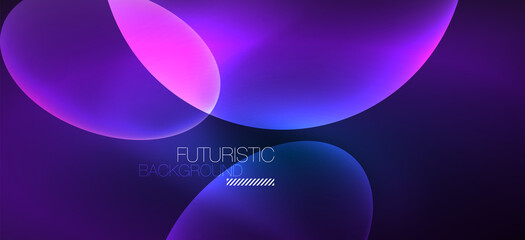 Neon ellipses abstract backgrounds. Shiny bright round shapes glowing in the dark. Vector futuristic illustrations for covers, banners, flyers and posters and other