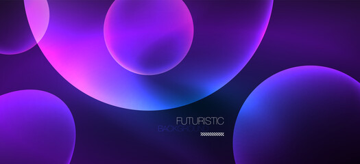 Neon ellipses abstract backgrounds. Shiny bright round shapes glowing in the dark. Vector futuristic illustrations for covers, banners, flyers and posters and other
