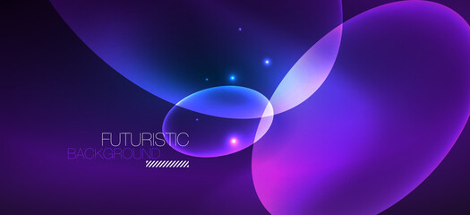 Neon ellipses abstract backgrounds. Shiny bright round shapes glowing in the dark. Vector futuristic illustrations for covers, banners, flyers and posters and other