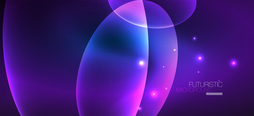 Neon ellipses abstract backgrounds. Shiny bright round shapes glowing in the dark. Vector futuristic illustrations for covers, banners, flyers and posters and other