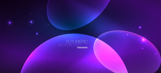 Neon ellipses abstract backgrounds. Shiny bright round shapes glowing in the dark. Vector futuristic illustrations for covers, banners, flyers and posters and other
