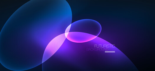 Neon ellipses abstract backgrounds. Shiny bright round shapes glowing in the dark. Vector futuristic illustrations for covers, banners, flyers and posters and other