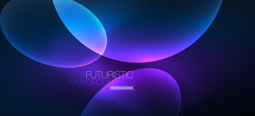 Neon ellipses abstract backgrounds. Shiny bright round shapes glowing in the dark. Vector futuristic illustrations for covers, banners, flyers and posters and other