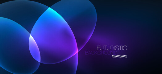 Neon ellipses abstract backgrounds. Shiny bright round shapes glowing in the dark. Vector futuristic illustrations for covers, banners, flyers and posters and other
