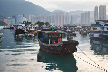 Yau Tong, Hong Kong -10/25/2020 :  the port of fishing village, Lei Yue Mun