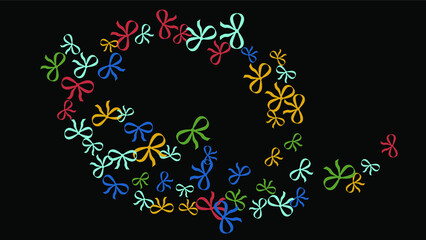 Festive Background with Colorful Bows. Delicate Pattern for Postcard, Print, Banner or Poster. Little Pretty Bows For Party Decoration, Wedding, Birthday or Anniversary Invitation. Vector
