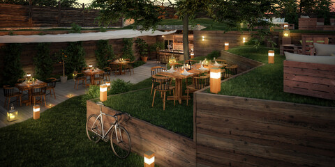 Garden Pub & Restaurant - panoramic 3d visualization