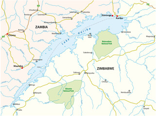 vector map of african lake kariba, zambia, zimbabwe