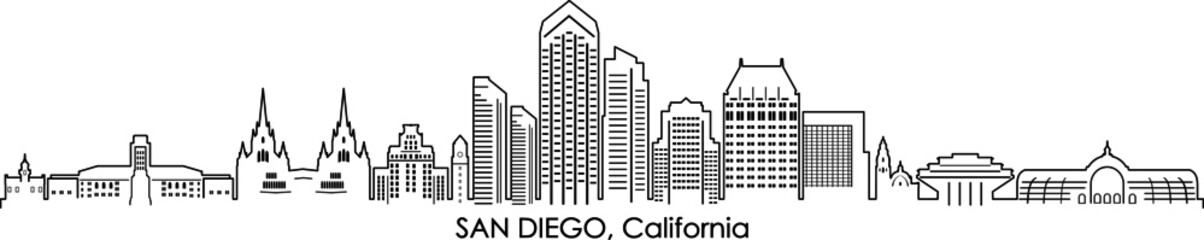 Fototapeta premium SAN DIEGO California SKYLINE City Outline Silhouette 