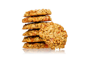 Oatmeal cookies isolated on a white background side view.
